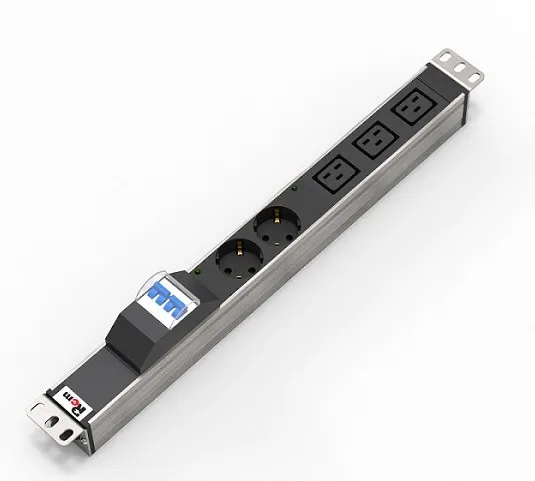Блок розеток Rem-32 с авт., инд., 2 Sсhuko, 3 IEC 60320 C19, 32А, алюм., 19", колодка