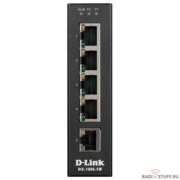 D-Link DIS-100G-5W/A1A Промышленный неуправляемый коммутатор с 5 портами 10/100/1000Base-T, функцией энергосбережения и поддержкой QoS