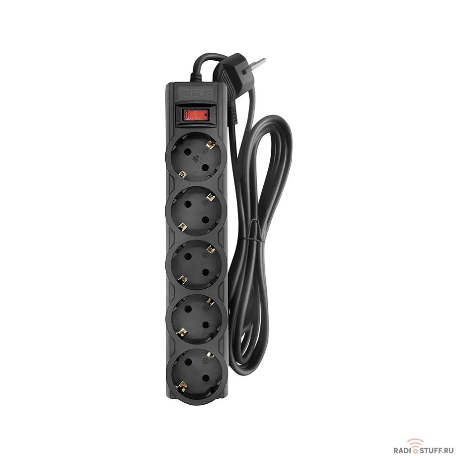 CBR Сетевой фильтр CSF 2505-5.0 Black CB, 5 евророзеток, длина кабеля 5 метров, цвет чёрный (коробка)