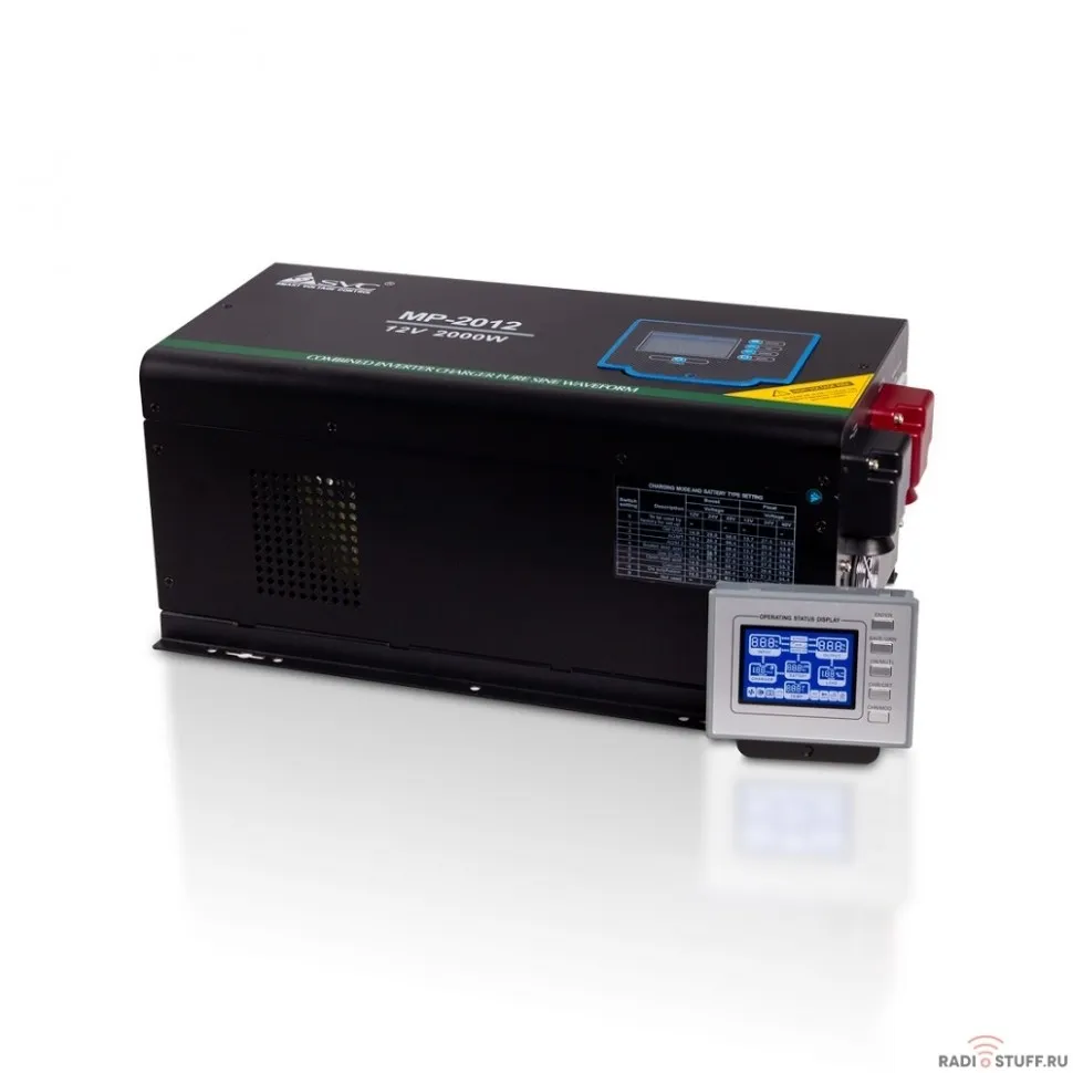 SVC Инвертор MP-2012 2кВА/2кВт, Вход:12/230В, AVR в реж. ИБП: 180-265В±4%, AVR в реж. инвертора:160-265В±4%, Вых.:220В±10%, 50±0.3Гц, Чистая синусоида, Внешние АКБ(не входят в комплект),LCD-дисплей 
