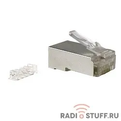 Hyperline PLUG-8P8C-UV-C6-SH Разъем RJ-45(8P8C) под витую пару, категория 6 (50 µ"/ 50 микродюймов), экранированный, универсальный (для одножильного и многожильного кабеля), со вставкой 1шт