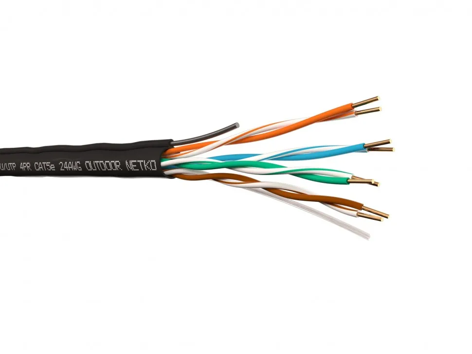 Кабель U/UTP4 cat.5e, 4 пары 24 AWG BC, одножильный, не экранированный, для наружных работ с проволочным тросом, 305м, FLUKE TEST, NETKO Expert