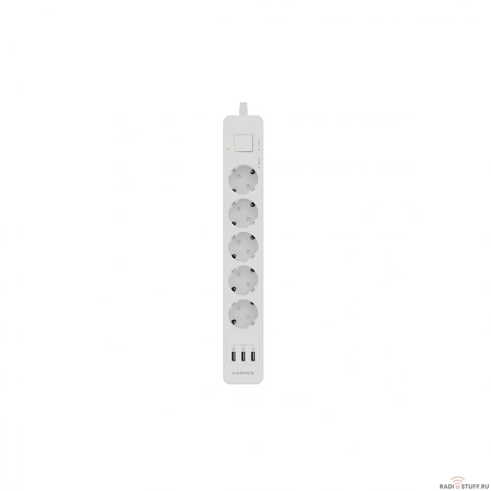 Harper Сетевой фильтр с USB зарядкой UCH-560 White (5 роз.,3м.,3 x USB 2.4A (max 3.4A), 4000W) {H00003014}