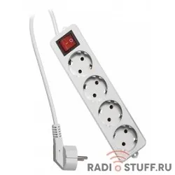 Gembird Удлинитель Гарнизон ELB-G4-W-5, 4 евророзетки с выключателем и заземлением, допустимый ток 16А, длина 5м.