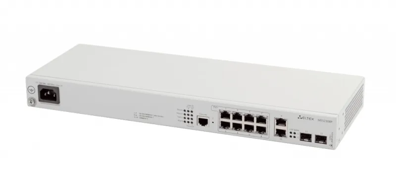 Ethernet-коммутатор MES2308P, 8 портов 10/100/1000Base-T с поддержкой PoE+ и 2 порта 10/100/1000Base-T, 2 порта 1000Base-X (SFP), L2+, 220V AC