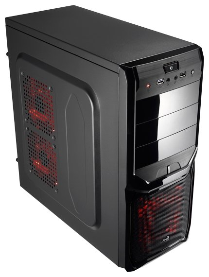 Корпус Aerocool V3X Advance Black Edition, ATX, без БП, 1х USB 3.0, 1х USB 2.0, в комплекте 1х 120-мм red LED + 1x 80-мм black fan