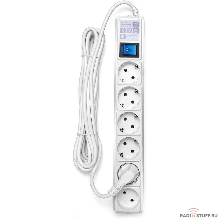 Power Cube Фильтр-удлинитель white (1,9 м, 6 розеток, 16А/3,5кВт) (SPG(5+1)-16B-1,9М) 