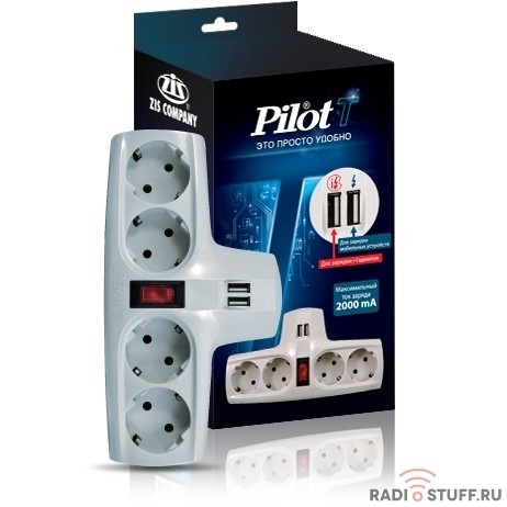 ZIS Сетевой разветвитель ZIS Pilot-T (4 розетки, 2xUSB)